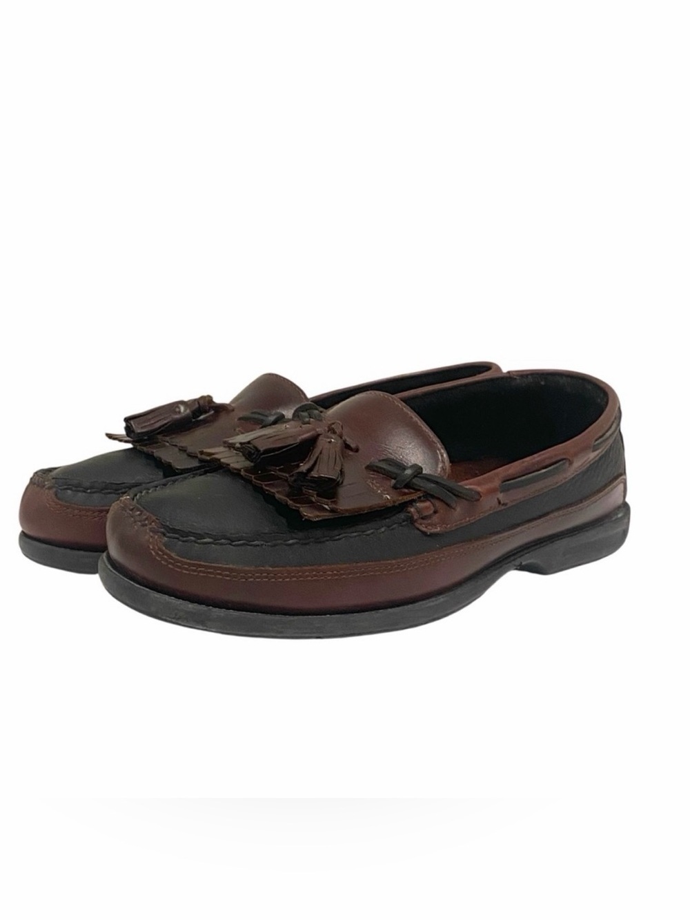 Sperry Topsiders Two Tone Brown Black Leather Tassel Loafers - Size 8.5